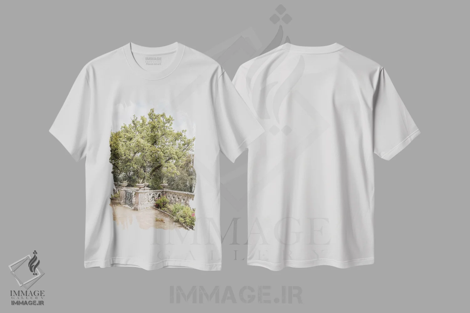 تیشرت سفید طرح دار باغ مونسرات، مدیوم اثر هنریکه شنک | immage.ir