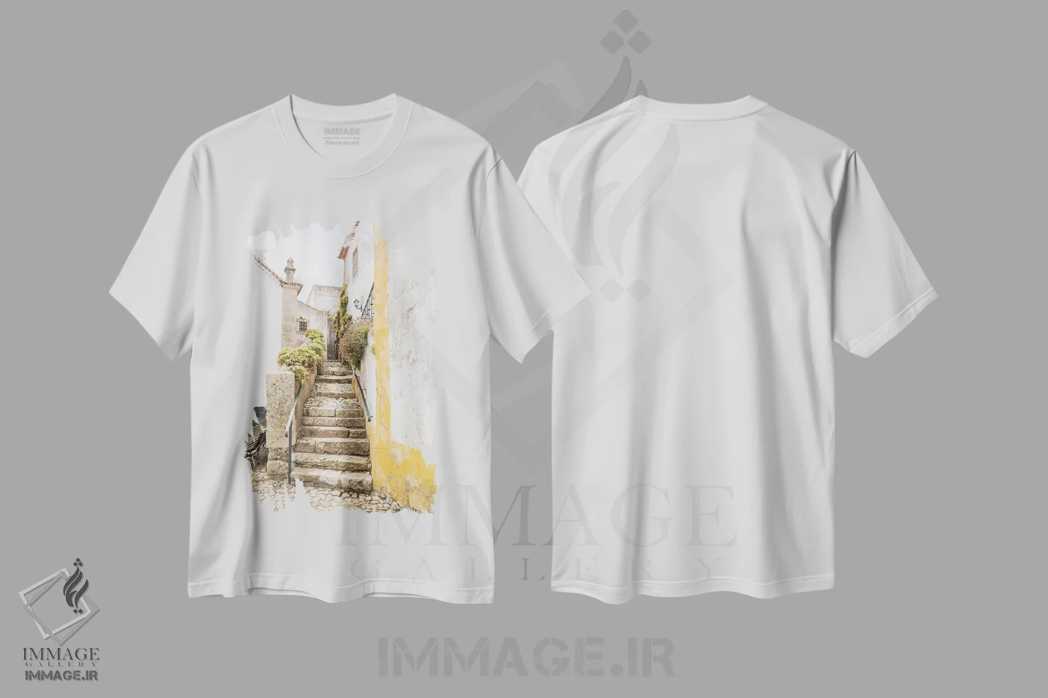 تیشرت سفید طرح دار پله های اوبیدوش، مدیوم اثر هنریکه شنک | فروشگاه ایماژ