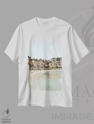تیشرت سفید طرح دار France,ساحل منتون، فرانسه، دکور ساحلی اثر هنریکه شنک | فروشگاه ایماژ