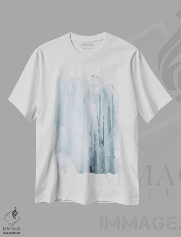تیشرت سفید طرح دار آبشار یخ زده در نروژ، مدیوم اثر هنریکه شنک | فروشگاه ایماژ