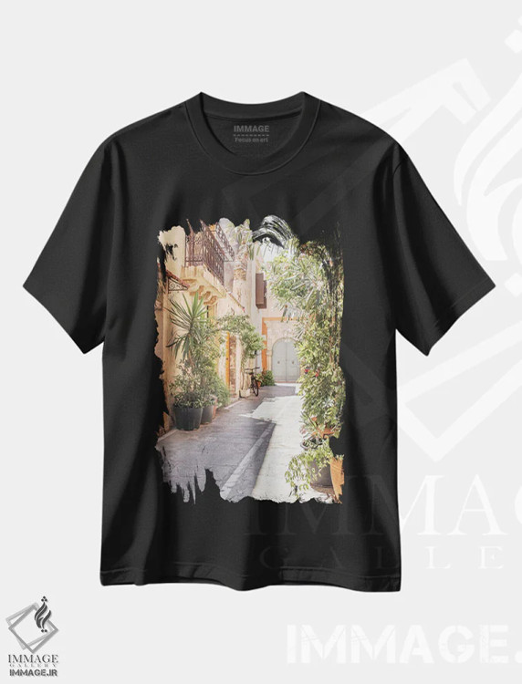 تیشرت مشکی طرح دار شهر پاستلی در یونان، مدیوم اثر هنریکه شنک | immage.ir