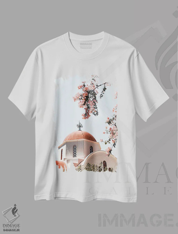 تیشرت سفید طرح دار کلیسای سفید در یونان، مدیوم اثر هنریکه شنک | immage.ir