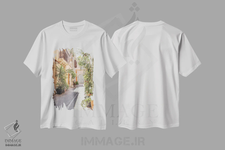 تیشرت سفید طرح دار شهر پاستلی در یونان، مدیوم اثر هنریکه شنک | فروشگاه ایماژ