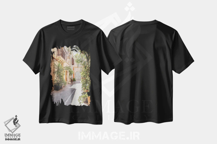 تیشرت مشکی طرح دار شهر پاستلی در یونان، مدیوم اثر هنریکه شنک | immage.ir
