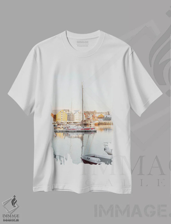 تیشرت سفید طرح دار Norway,بندر ترومسو، نروژ، تزئینی اثر هنریکه شنک | فروشگاه ایماژ
