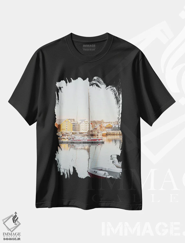 تیشرت مشکی طرح دار Norway,بندر ترومسو، نروژ، تزئینی اثر هنریکه شنک | immage.ir