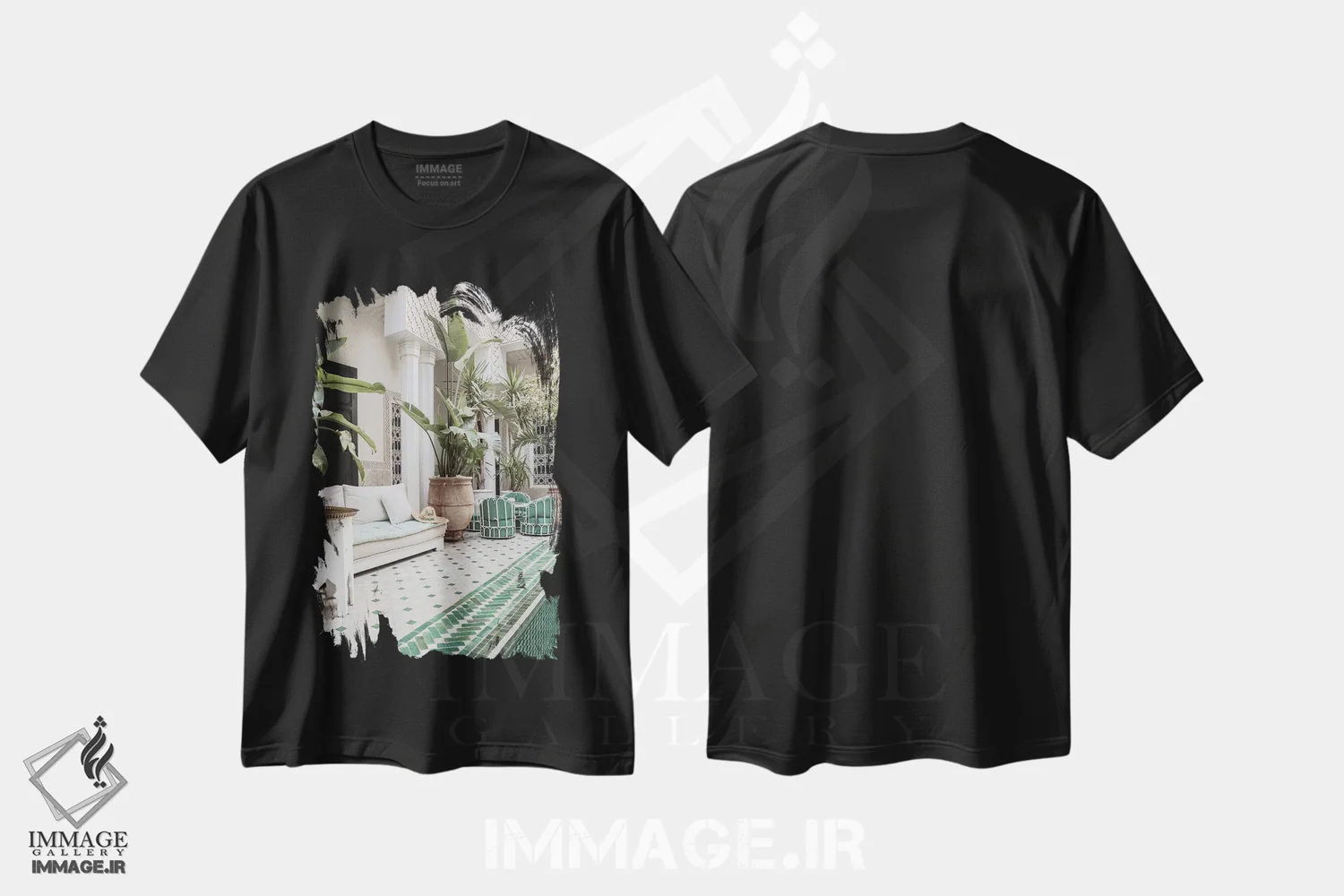 تیشرت مشکی طرح دار ریاض گرمسیری در مراکش، تزئینی اثر هنریکه شنک | فروشگاه ایماژ