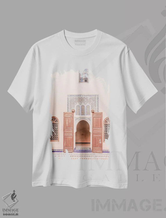 تیشرت سفید طرح دار درب کاخ باهیا، مدیوم اثر هنریکه شنک | فروشگاه ایماژ