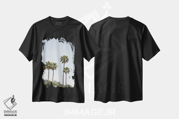 تیشرت مشکی طرح دار نخل های کالیفرنیا، تزئینی اثر هنریکه شنک | immage.ir