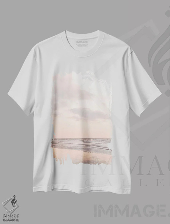 تیشرت سفید طرح دار غروب صورتی در هلند، دکور ساحلی اثر هنریکه شنک | immage.ir
