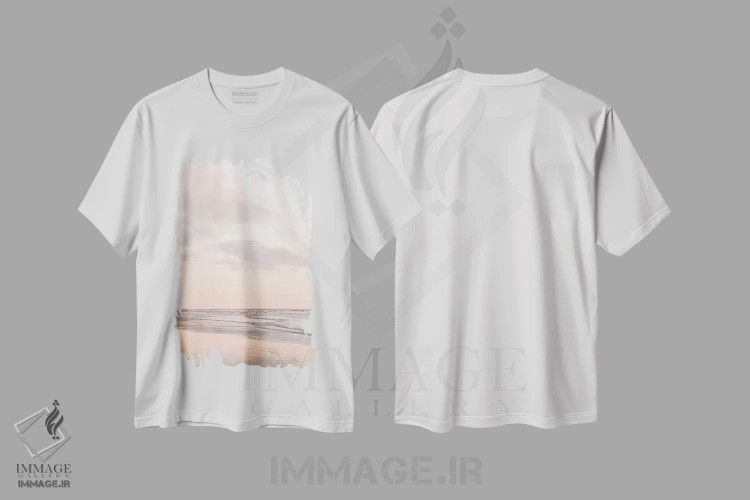 تیشرت سفید طرح دار غروب صورتی در هلند، دکور ساحلی اثر هنریکه شنک | immage.ir