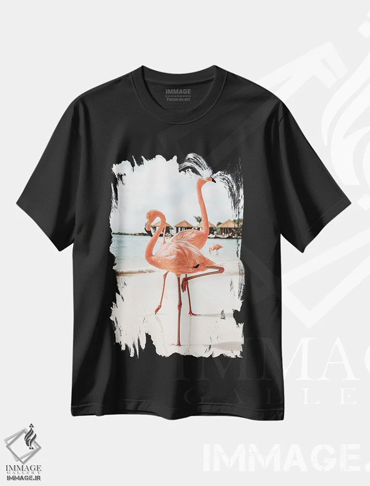 تیشرت مشکی طرح دار فلامینگوها در جزیره آروبا، مدیوم اثر هنریکه شنک | immage.ir