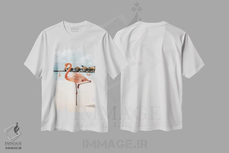 تیشرت سفید طرح دار فلامینگو در جزیره آروبا، تزئینی اثر هنریکه شنک | immage.ir