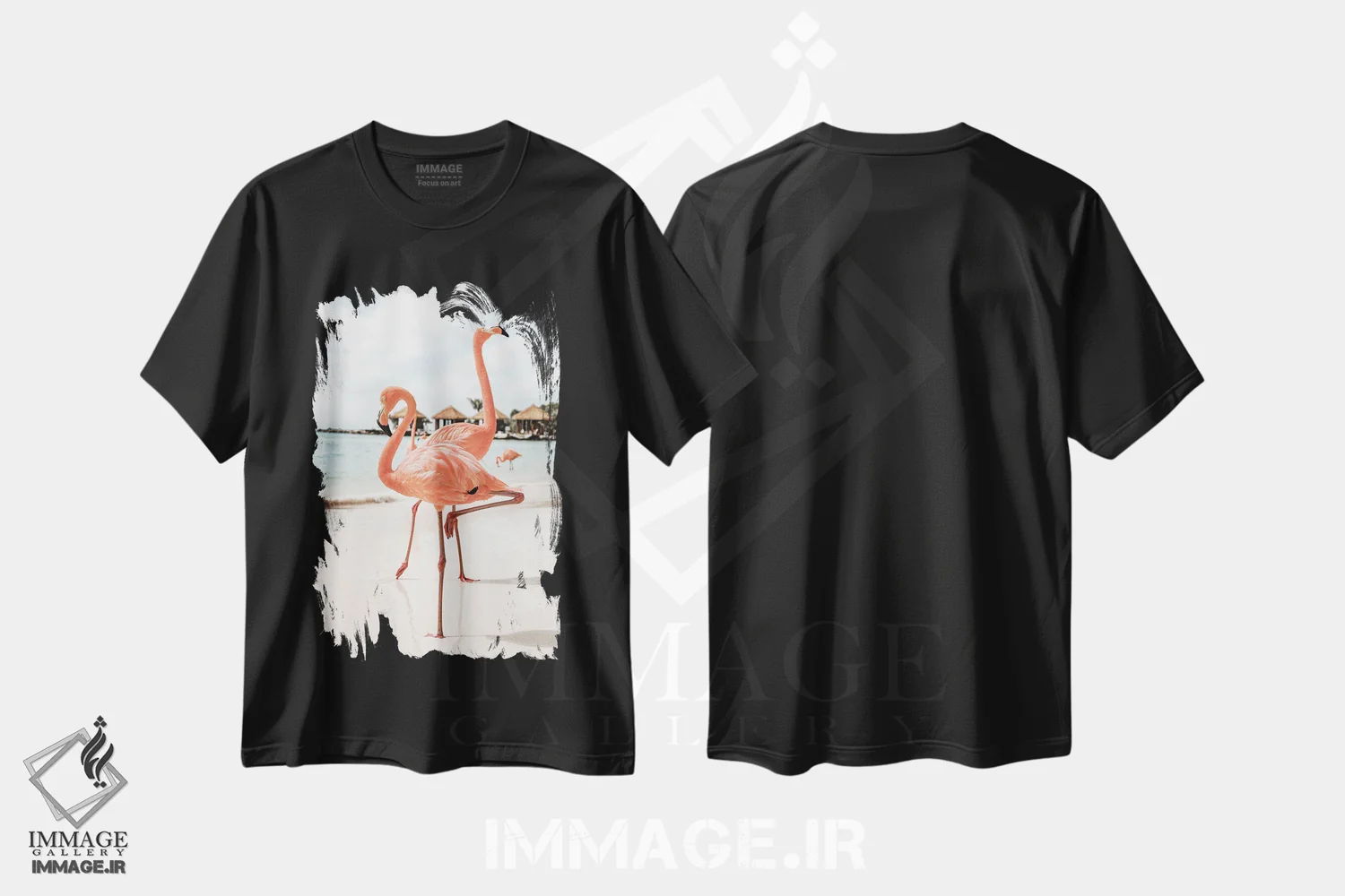تیشرت مشکی طرح دار فلامینگوها در جزیره آروبا، مدیوم اثر هنریکه شنک | immage.ir