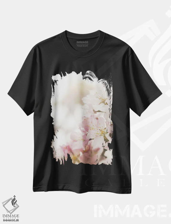 تیشرت مشکی طرح دار شکوفه صورتی بهاری ۲، مدیوم اثر هنریکه شنک | immage.ir