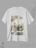 تیشرت سفید طرح دار ریاض گیاه شناسی در مراکش، تزئینی اثر هنریکه شنک | فروشگاه ایماژ