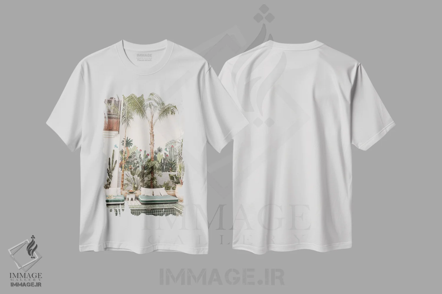 تیشرت سفید طرح دار ریاض گیاه شناسی در مراکش، تزئینی اثر هنریکه شنک | فروشگاه ایماژ