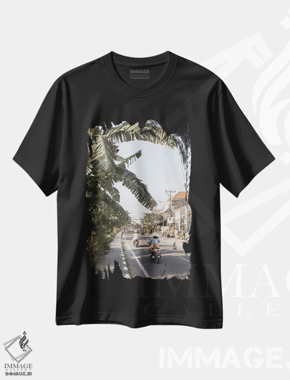 تیشرت مشکی طرح دار خیابان های بالی، تزئینی اثر هنریکه شنک | immage.ir