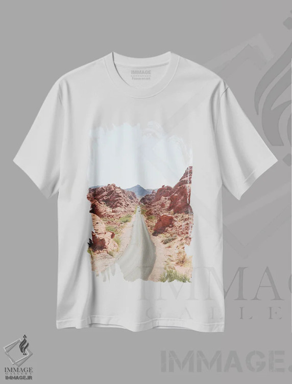 تیشرت سفید طرح دار جاده های نوادا، مدیوم اثر هنریکه شنک | فروشگاه ایماژ
