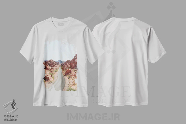 تیشرت سفید طرح دار جاده های نوادا، مدیوم اثر هنریکه شنک | فروشگاه ایماژ