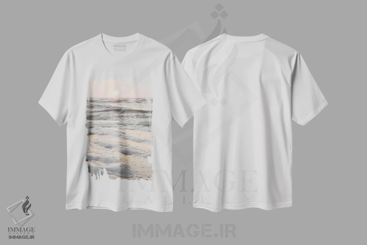 تیشرت سفید طرح دار غروب اقیانوسی با رنگ های پاستلی، مدیوم اثر هنریکه شنک | immage.ir