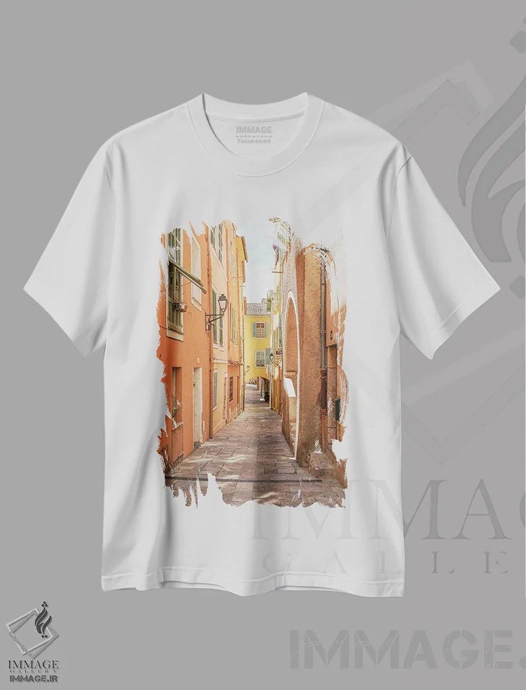 تیشرت سفید طرح دار France,خیابان رنگارنگ در منتون، فرانسه، مدیوم اثر هنریکه شنک | immage.ir
