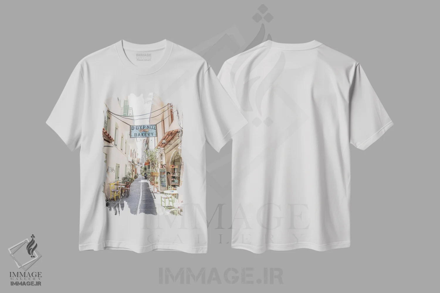 تیشرت سفید طرح دار خیابان پاستلی در یونان، مدیوم اثر هنریکه شنک | فروشگاه ایماژ