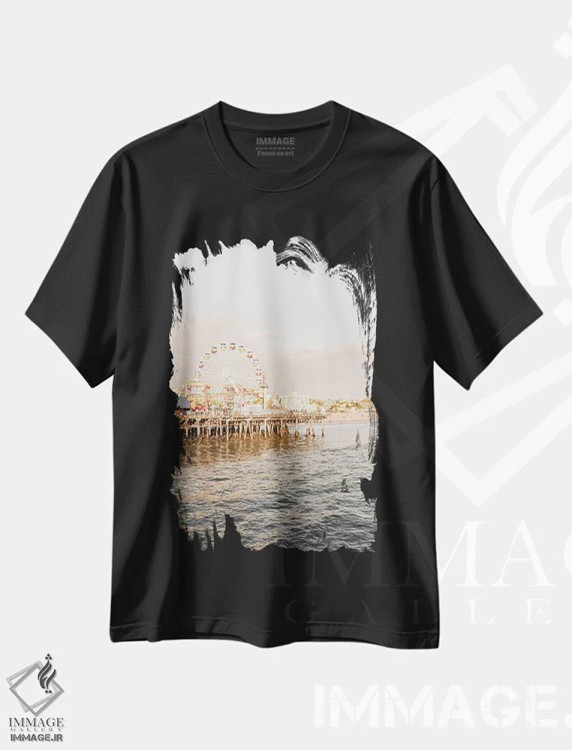 تیشرت مشکی طرح دار اسکله سانتا مونیکا، کالیفرنیا، مدیوم اثر هنریکه شنک | immage.ir