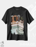 تیشرت مشکی طرح دار استخر ریاض در مراکش، تزئینی اثر هنریکه شنک | فروشگاه ایماژ