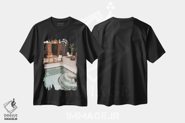 تیشرت مشکی طرح دار استخر ریاض در مراکش، تزئینی اثر هنریکه شنک | فروشگاه ایماژ