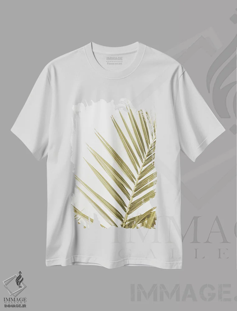 تیشرت سفید طرح دار برگ نخل، تزئینی اثر هنریکه شنک | فروشگاه ایماژ