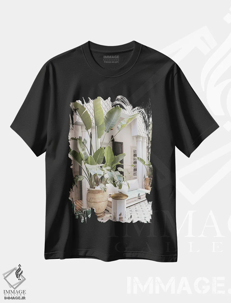 تیشرت مشکی طرح دار ریاض سفید گرمسیری در مراکش، تزئینی اثر هنریکه شنک | فروشگاه ایماژ