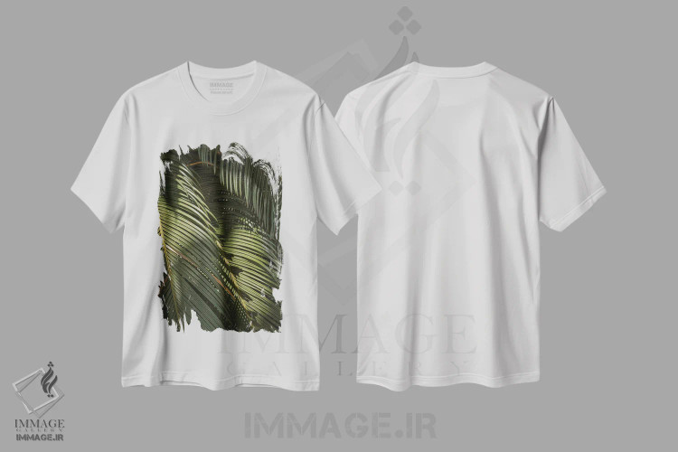 تیشرت سفید طرح دار برگ های نخل گرمسیری، تزئینی اثر هنریکه شنک | immage.ir