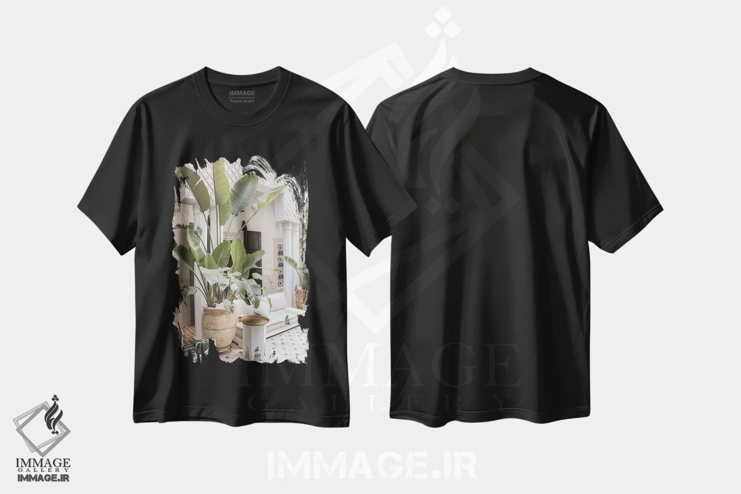 تیشرت مشکی طرح دار ریاض سفید گرمسیری در مراکش، تزئینی اثر هنریکه شنک | فروشگاه ایماژ