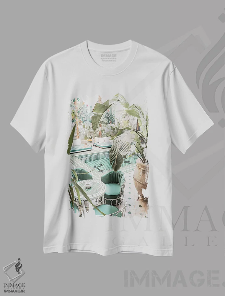 تیشرت سفید طرح دار فضای گیاهی در مراکش، تزئینی اثر هنریکه شنک | immage.ir