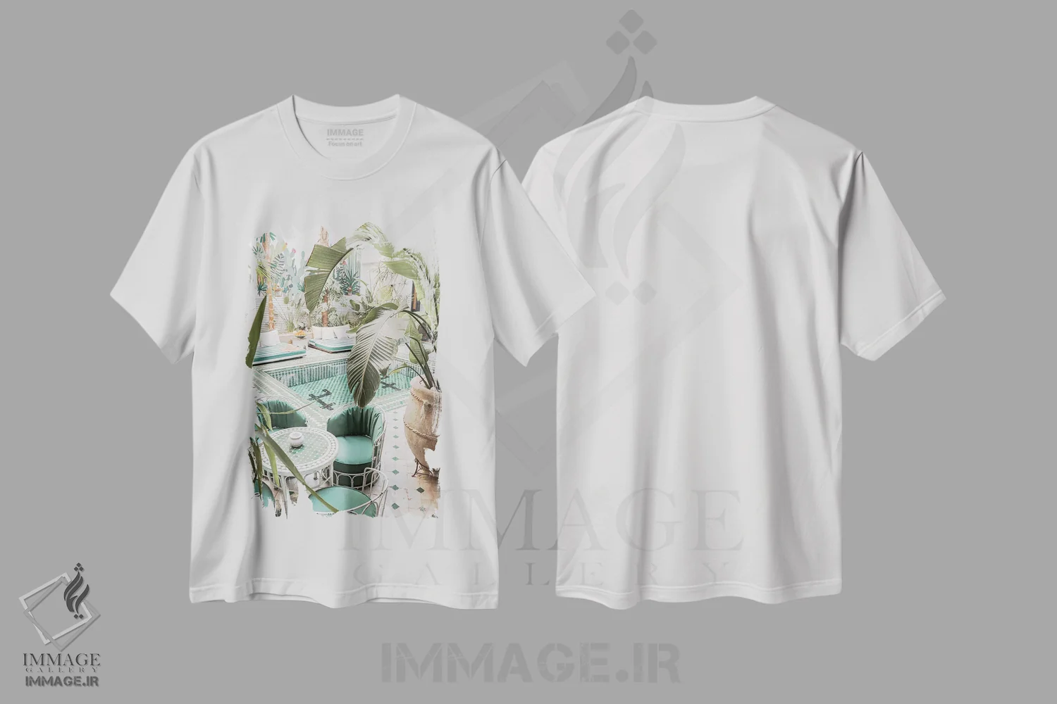 تیشرت سفید طرح دار فضای گیاهی در مراکش، تزئینی اثر هنریکه شنک | immage.ir