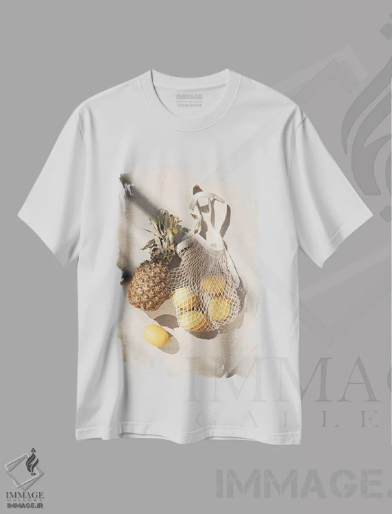 تیشرت سفید طرح دار میوه های گرمسیری تابستانی، تزئینی اثر هنریکه شنک | immage.ir