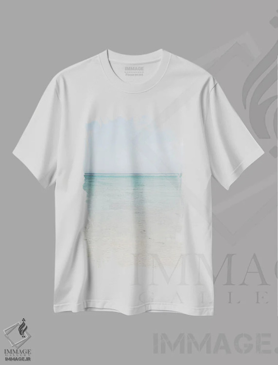 تیشرت سفید طرح دار دریای آبی شفاف، مدیوم اثر هنریکه شنک | فروشگاه ایماژ