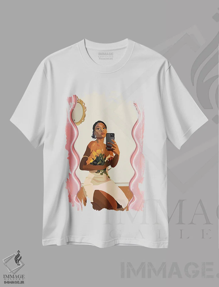 تیشرت سفید طرح دار آینه آینه، هنر آمریکایی آفریقایی تبار اثر آرت پِی سی ئی | فروشگاه ایماژ