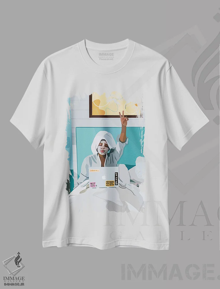 تیشرت سفید طرح دار زمان برای خودم، هنر آمریکایی آفریقایی تبار اثر آرت پِی سی ئی | فروشگاه ایماژ
