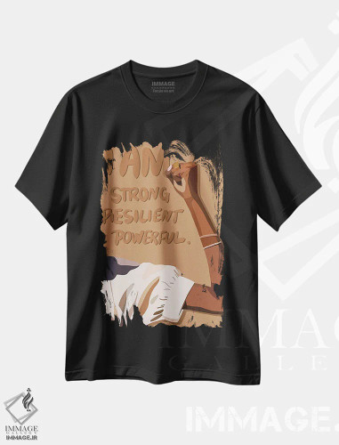 تیشرت مشکی طرح دار من قوی هستم، هنر آمریکایی آفریقایی تبار اثر آرت پِی سی ئی | فروشگاه ایماژ