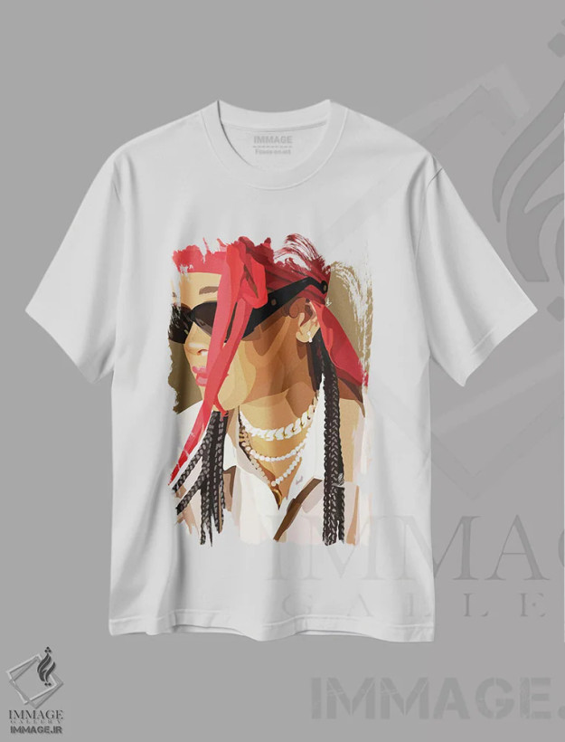 تیشرت سفید طرح دار ریحانا، هنر آمریکایی آفریقایی تبار اثر آرت پِی سی ئی | فروشگاه ایماژ
