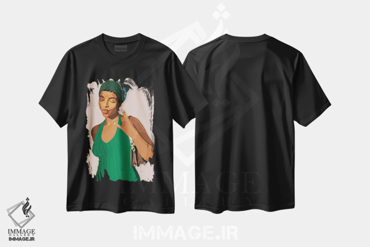 تیشرت مشکی طرح دار سبز پولی، هنر آمریکایی آفریقایی تبار اثر آرت پِی سی ئی | فروشگاه ایماژ
