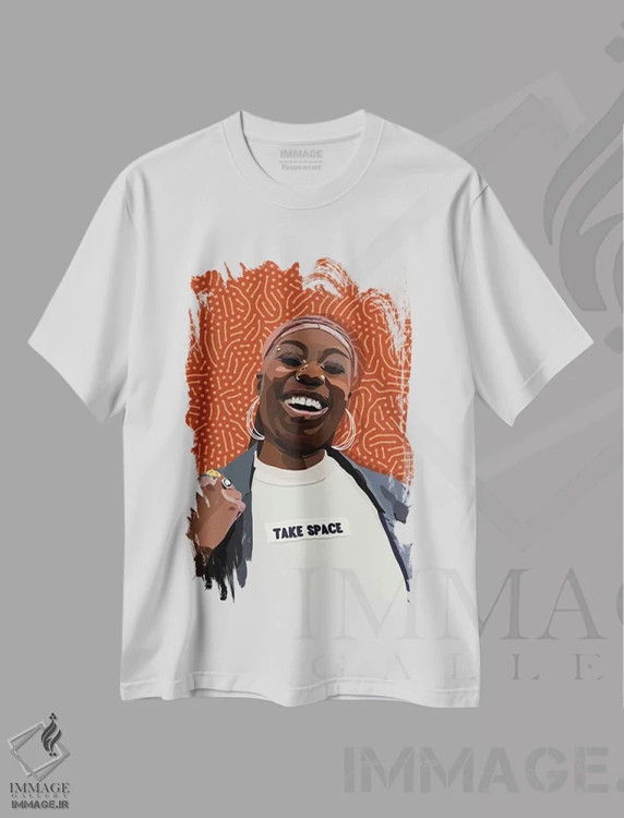 تیشرت سفید طرح دار فضا را بگیر، هنر آمریکایی آفریقایی تبار اثر آرت پِی سی ئی | فروشگاه ایماژ