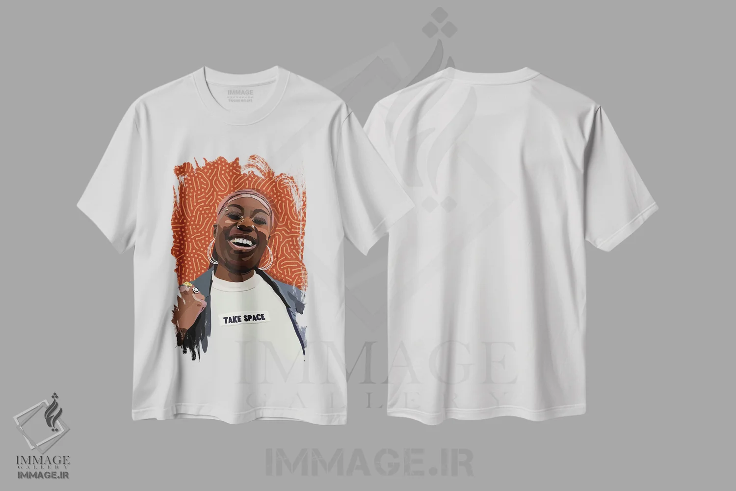 تیشرت سفید طرح دار فضا را بگیر، هنر آمریکایی آفریقایی تبار اثر آرت پِی سی ئی | فروشگاه ایماژ