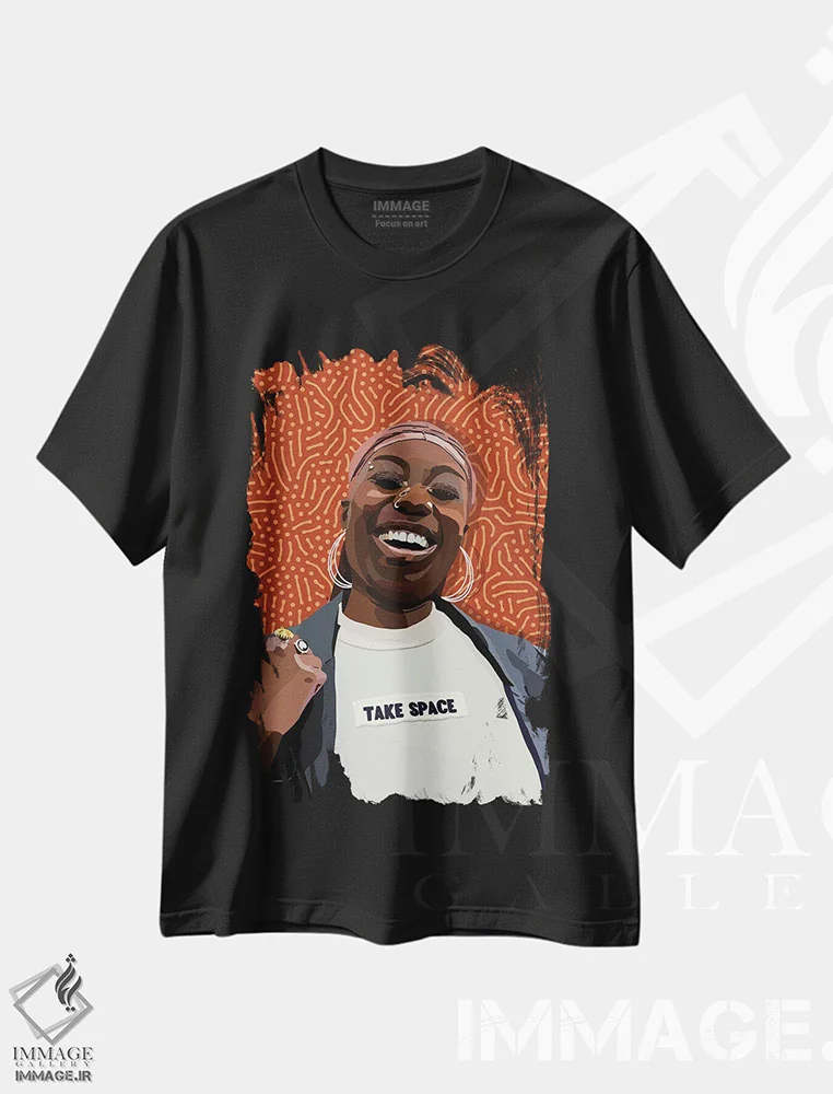 تیشرت مشکی طرح دار فضا را بگیر، هنر آمریکایی آفریقایی تبار اثر آرت پِی سی ئی | immage.ir