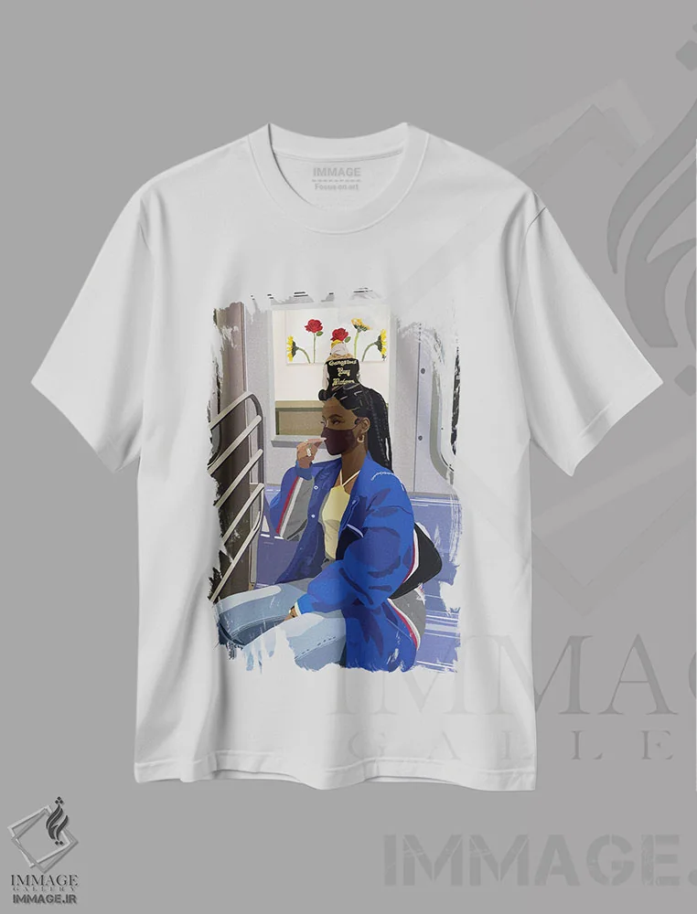 تیشرت سفید طرح دار سفر با قطار، هنر آمریکایی آفریقایی تبار اثر آرت پِی سی ئی | فروشگاه ایماژ