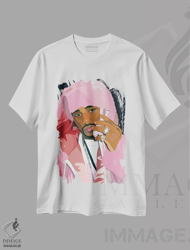تیشرت سفید طرح دار صورتی کامل، هنر آمریکایی آفریقایی تبار اثر آرت پِی سی ئی | immage.ir