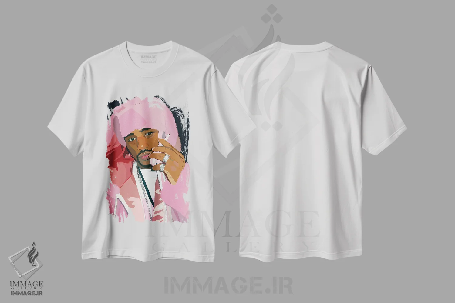 تیشرت سفید طرح دار صورتی کامل، هنر آمریکایی آفریقایی تبار اثر آرت پِی سی ئی | immage.ir