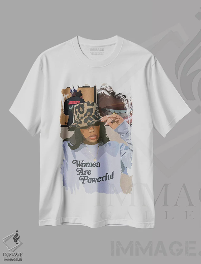 تیشرت سفید طرح دار زنان قدرتمند هستند، هنر آمریکایی آفریقایی تبار اثر آرت پِی سی ئی | فروشگاه ایماژ